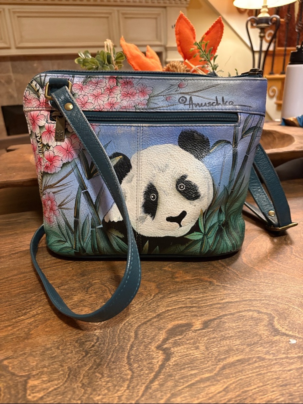 Preloved - Anuschka, Hand-painted Panda Crossbody Bag